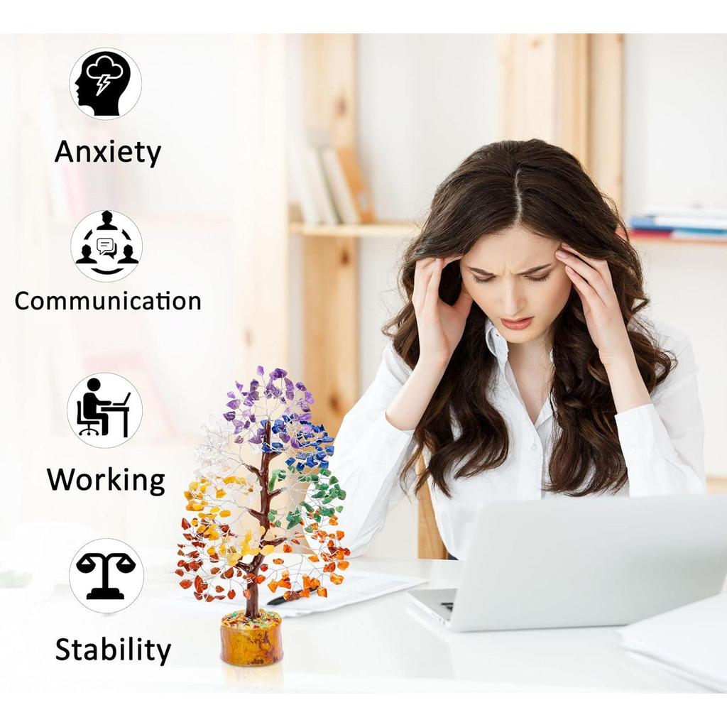 Дерево из семи чакровых камней для балансировки чакр - Домашний декор - Подарок для женщин, сестры - Бонсай из целебных кристаллов