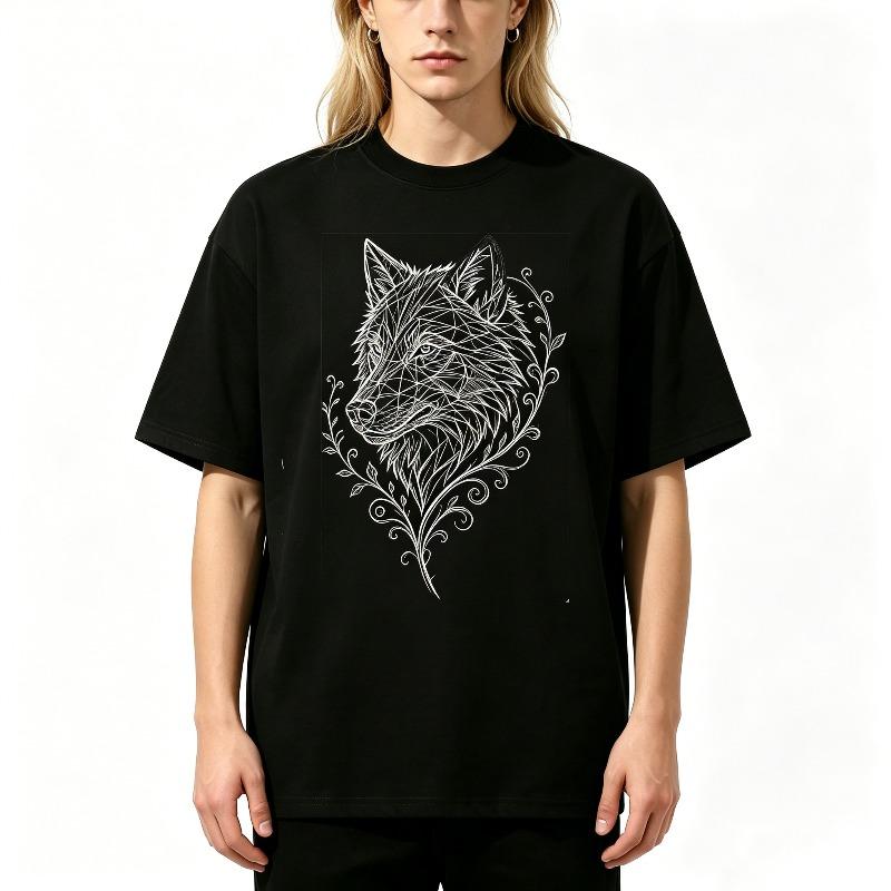 Geometric Wolf Graphic Tee Vintage Animal Shirt for Men Women Enthusiast T-Shirt