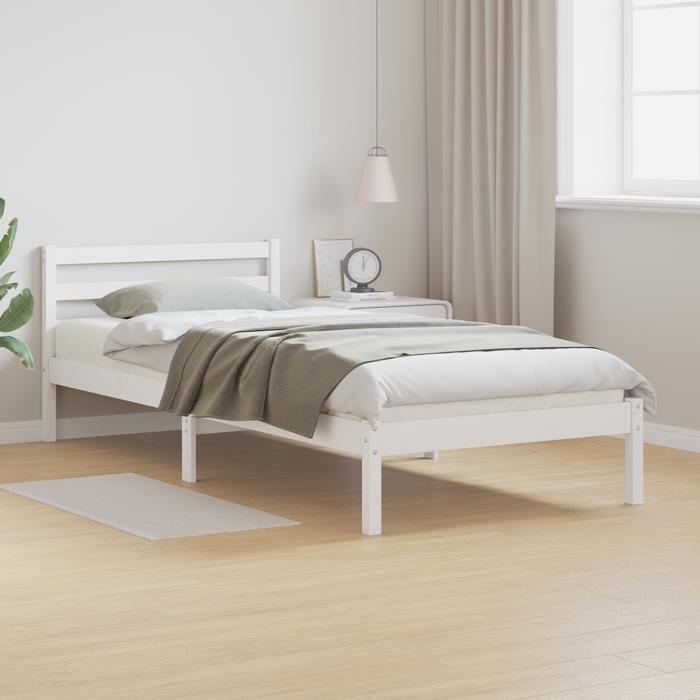 vidaXL Bed Frame with Headboard White 100x210 Cm Solid Pine Wood 869765