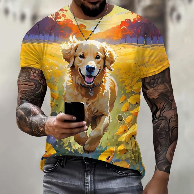 Squirrel Dog Bee Pattern Men's T-shirt Fun Animal 3D Printed Short Sleeved Top Fashionable Street Trend Harajuku Round Neck Clothing