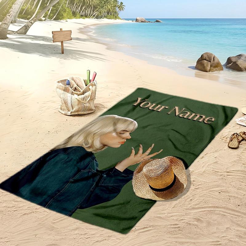 Billie Eilish Custom Beach Towel, Print Your Name Text Lightweight Absorbent Towel for Swimming Travel