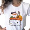 Женская футболка с принтом мультяшных суши, модный топ с круглым вырезом, повседневная короткорукавная женская одежда