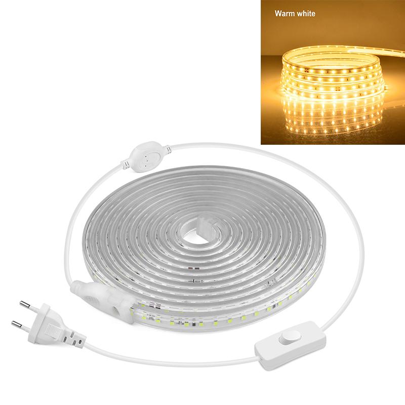 Светодиодная лента 220 В, 2835 SMD, водонепроницаемая светодиодная диодная лента, вилка европейского стандарта, 120 светодиодов/м, 1-10 м, гирлянда «сделай сам», подсветка, лампа для кухонного шкафа
