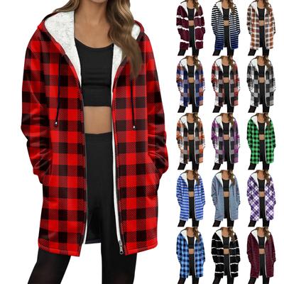 Женская модная флисовая куртка-худи свободного кроя с принтом в полоску на молнии