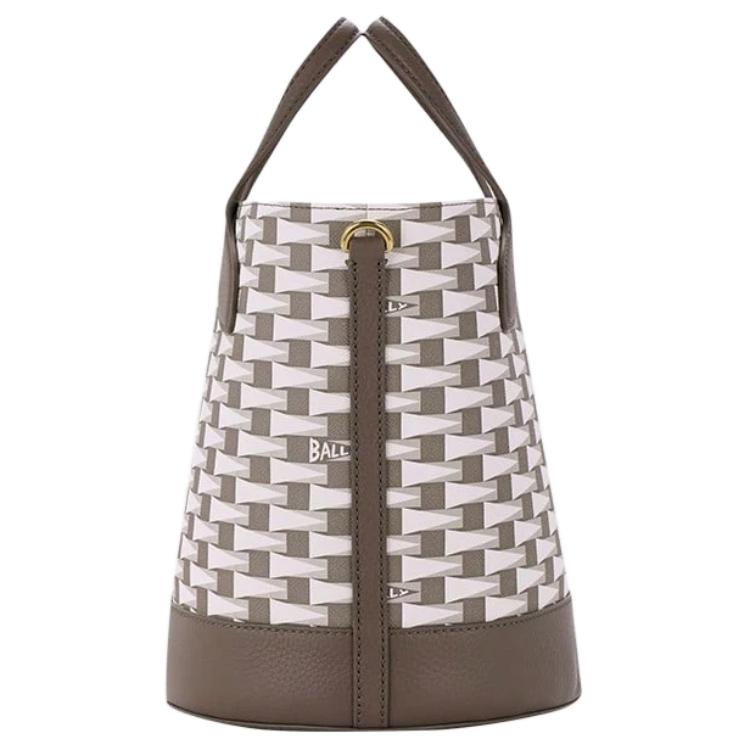 Bally Пеннант Логотип Геометрический узор Кожаная сумка-тоут через плечо Женские сумки Коричневый 6307435