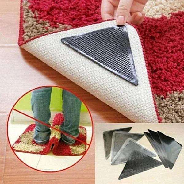 4Pcs Set Triangle Washable Rug Gripper Anti-Slip Reusable Rubber Mat Non Slip Patch Tape For Tile Floors Carpets Corners Pad