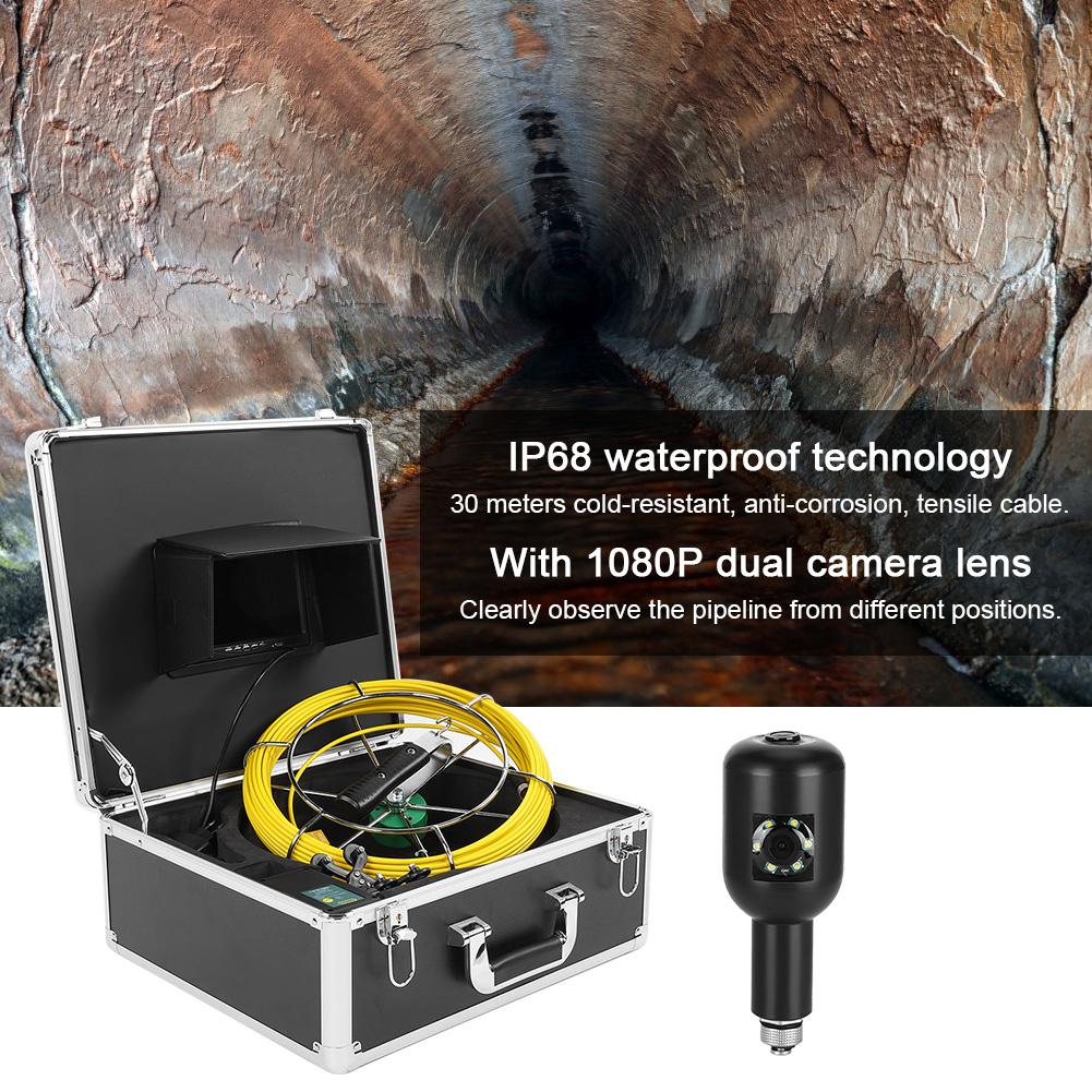 7in Monitor 1080P Dual Camera IP68 Waterproof with 30Meters Cable Underground Pipe Inspection System