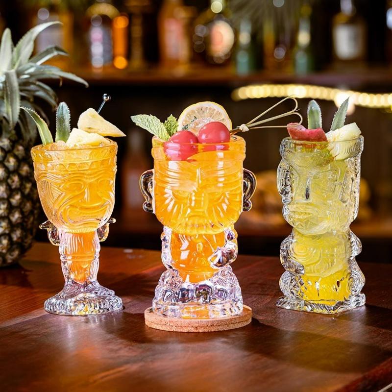 Стеклянные стаканы Tiki Кружки Tiki Стаканы для коктейлей Чашки Креативные гавайские стаканы для коктейлей Смешные стаканы Пивные напитки Стеклянные аксессуары для бара
