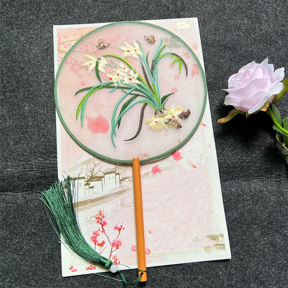 Ручной веер в китайском стиле с подвеской из шелка, винтажный вышитый веер, домашний декор