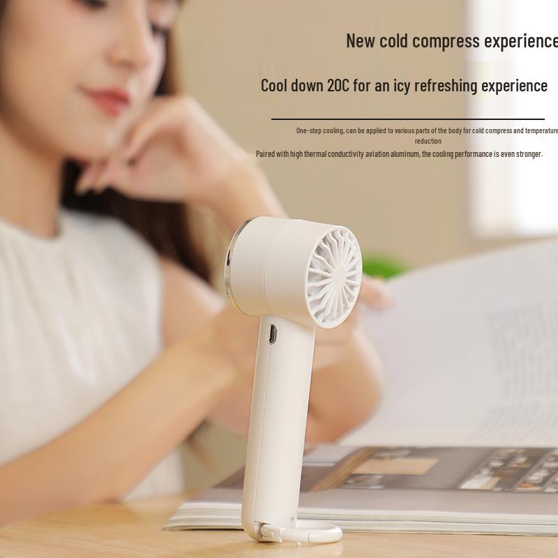 Compact 25-Year Handheld Cooling Fan with Ice Pack & Carabiner for Portable Outdoor Use