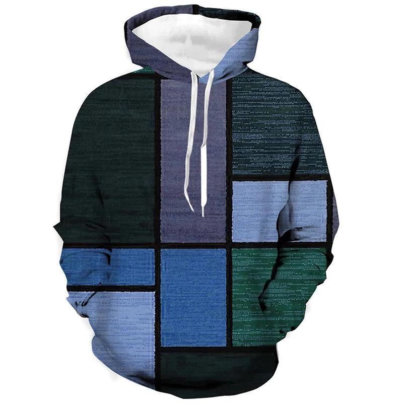 Осенние винтажные толстовки с принтом в клетку с цветными блоками и 3D-принтом для мужчин и женщин, повседневные толстовки с капюшоном большого размера, пуловеры, спортивная одежда