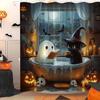 Halloween Funny Ghost Shower Curtain Spooky Gothic Cute Ghost Black Cat Reading In Bathtub Pumpkin Bat Skull Dark Horror