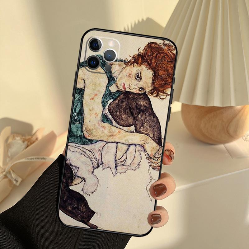 Egon Schiele Case For iPhone 11 12 13 14 15 16 Pro Max Cover For iPhone 13 12 Mini XR X XS Max Plus