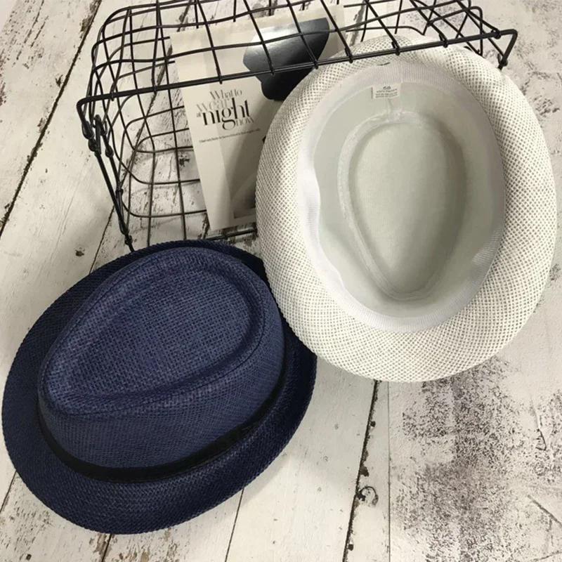 Fashion Men Straw Hat for Women Summer Trendy Beach Sun Hats Solid Color Fedoras Ribbon Casual Cowboy Jazz Cap Gangster Cap Male