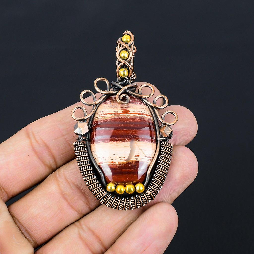 Драгоценный камень Red River Jasper из чистой медной проволоки, обернутый кулоном ручной работы