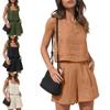 Women's 2-piece Casual Fashion Suit Linen Shorts Sleeveless Top Vest