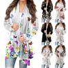 Женская модная повседневная куртка-кардиган средней длины с цветочным принтом, пальто