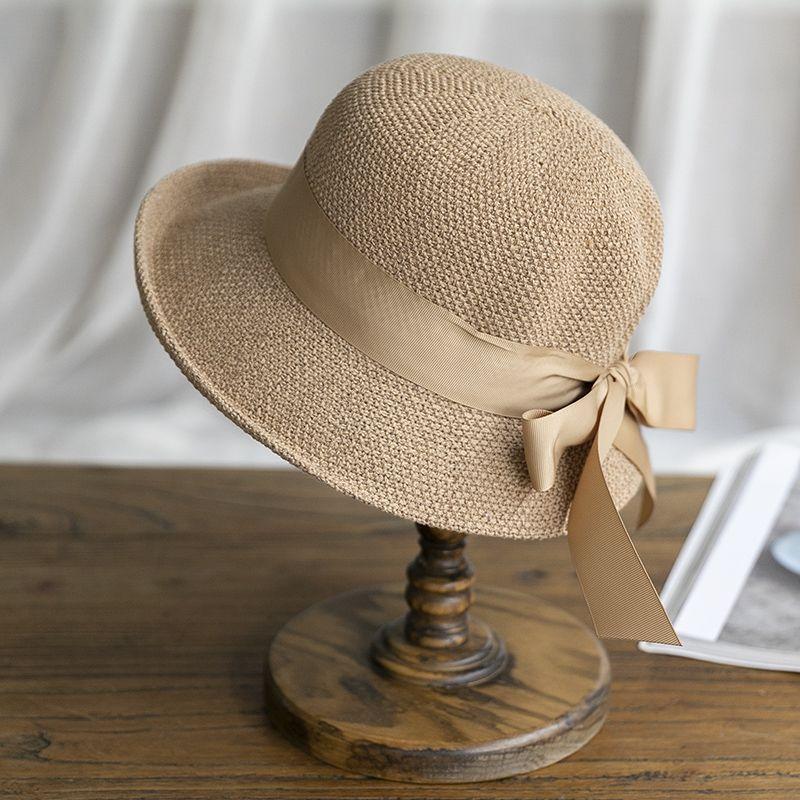 Curled sun hat women's sun protection hat summer travel face cover sun hat versatile new knitted bucket hat