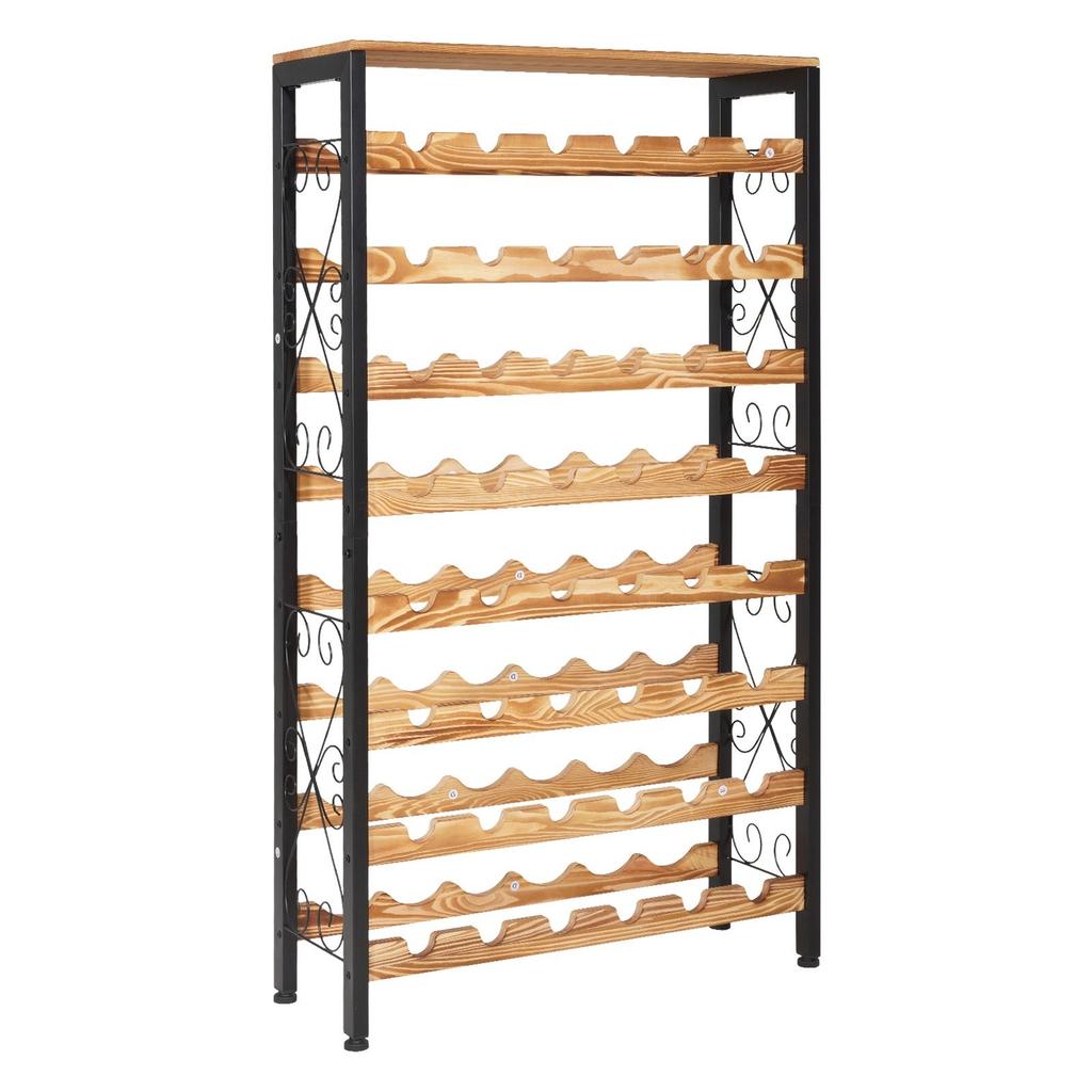 48 Bottle Wine Rack,8-Tier Iron Wine Bottle Holder With Wood Table Top,Freestanding Floor Display Wine Storage Shelves,For Kitchen Pantry, Cellar,