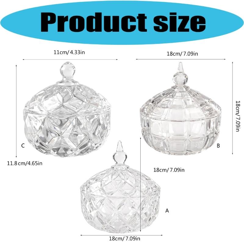 Embossed Clear Glass Crystal Candy Jar Dish with Lid for Snacks Storage Home Decors Trinket Jewelry Organizers Box