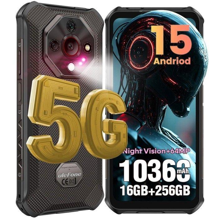 Telephone Portable Incassable 5G Ulefone Armor X16 Pro 16+256Go Écran 6.56" 120Hz 10360mAh Smartphone Incassable 64MP/NFC/GPS Noir