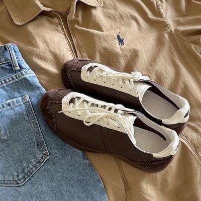 Версия из коровьей кожи~ Кожаные балетки для тренировок на мягкой подошве, женские туфли, нишевые, повседневные, с цветовыми блоками, ретро спортивные туфли, кеды Forrest Gump