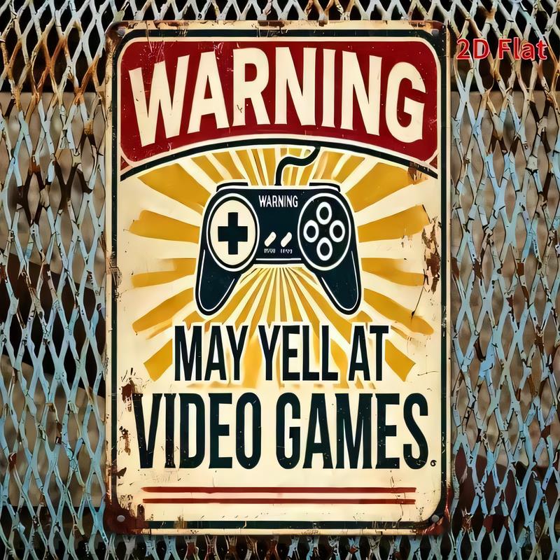 Warning May Yell At Video Games Tin Sign Retro Gaming Console Poster Metal Wall Art Bar Pub Garage Man Cave Decor Vintage Style
