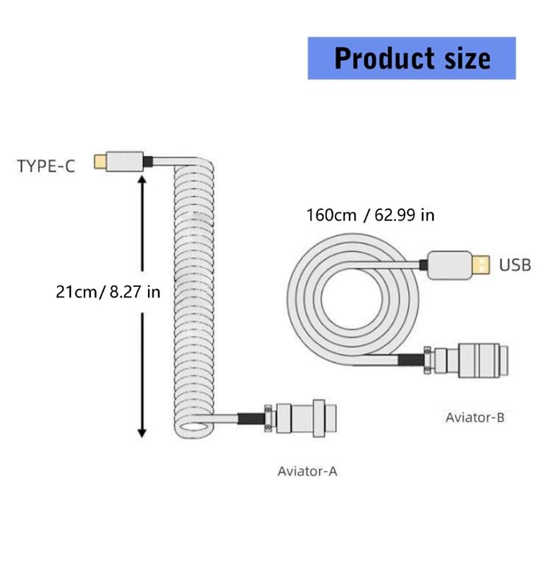 Спиральный кабель USB C для клавиатуры, плетеный, отсоединяемый, авиационный тип C, для механических клавиатур, 1,6 м