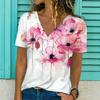 Summer Women Short Sleeve V-neck Oversized T-Shirt for Women White Fashion Ladies T-shirt 3d Dragonfly Print Top Casual Clothes