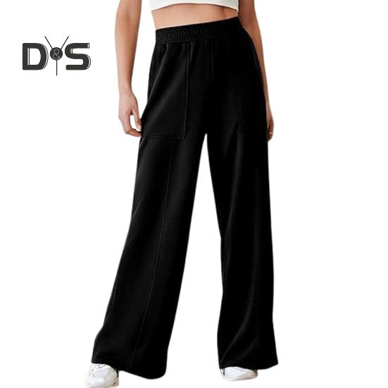 Женские брюки, эластичные, с высокой талией, прямые, широкие, длинные брюки, однотонные, свободного кроя, длинные брюки с карманами, повседневная одежда
