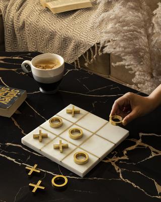 Игра в крестики-нолики из мрамора, декор для журнального столика Marble XOXO, белый мрамор, темно-серый/черный мрамор