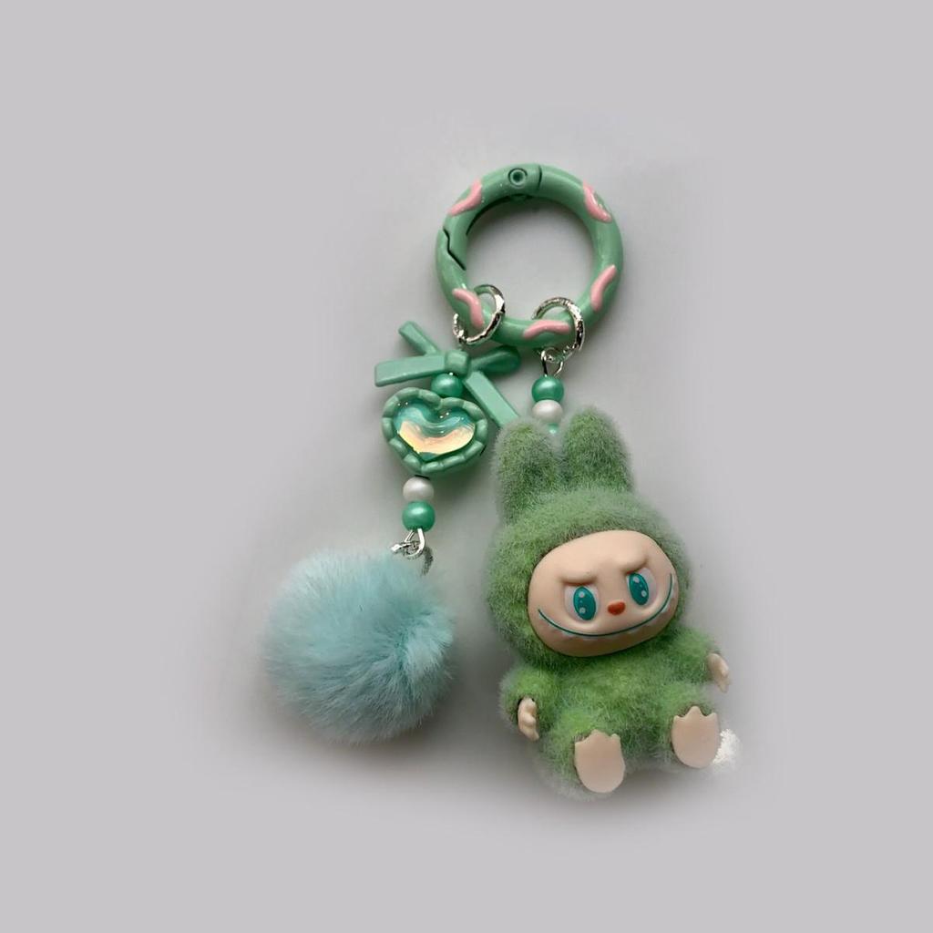 Flocked Labu Labubu Mini Keychain: Cute Grain Stroller Bag & Phone Pendant Ornament