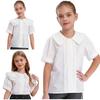 Girls White Cotton Blouse Lace Trim Detail Short Sleeves Button Front Shirt Party Dressy Top