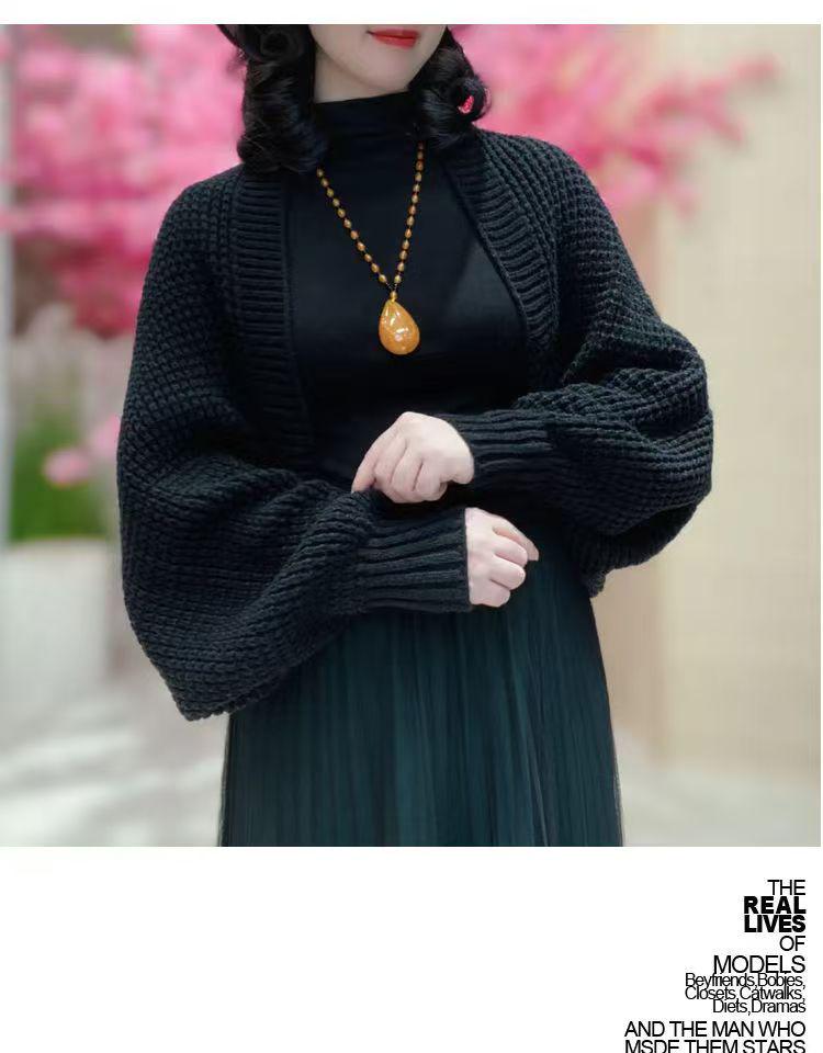 Женская вязаная шаль с длинным рукавом 2024 - Универсальный, модный кардиган для весны и осени, свободный и теплый, с элегантным стилем.