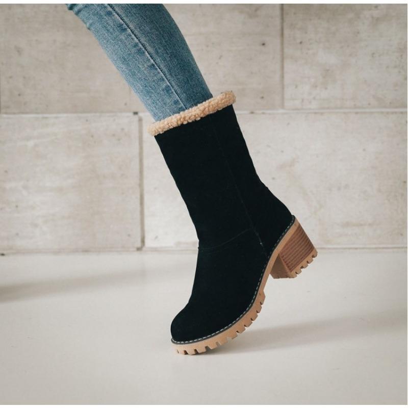 Женская обувь, зимние ботинки, женские ботинки на среднем каблуке, замшевые теплые ботинки Martin, хлопковые ботинки, женские туфли Two on