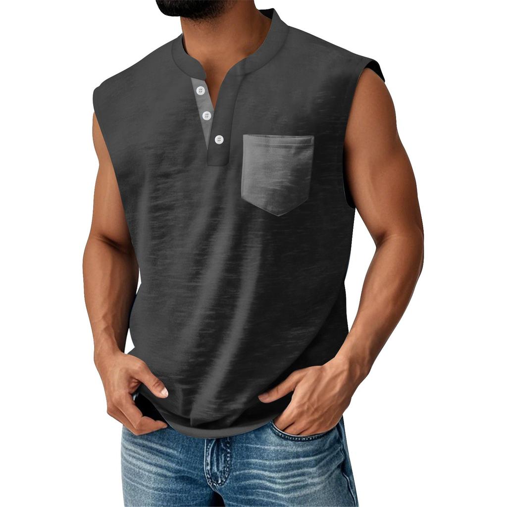 Men's Summer Solid Matching Color Pocket Sports Buttons Vest Men's Sports Casual Vest