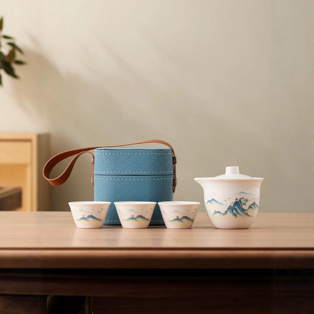 Portable travel ceramic outdoor camping Kuaike cup Kung Fu tea set activity accompaniment gift can be printed