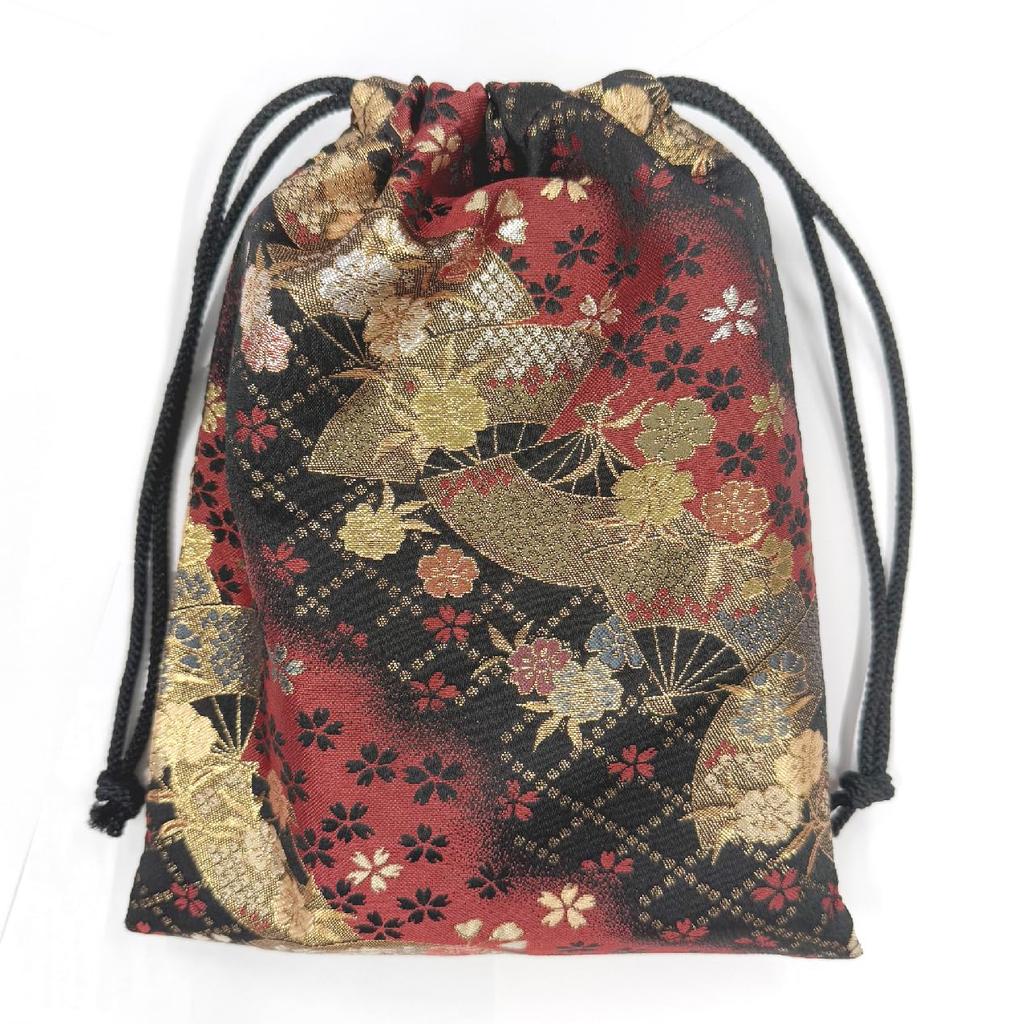 Black Maisen Goshuincho Pouch X 26 19 X 26 Drawstring Bag for Goshuincho Stamp Made In Japan with Gold Brocade and Nishijin Weave from Kyoto (19 Cm),