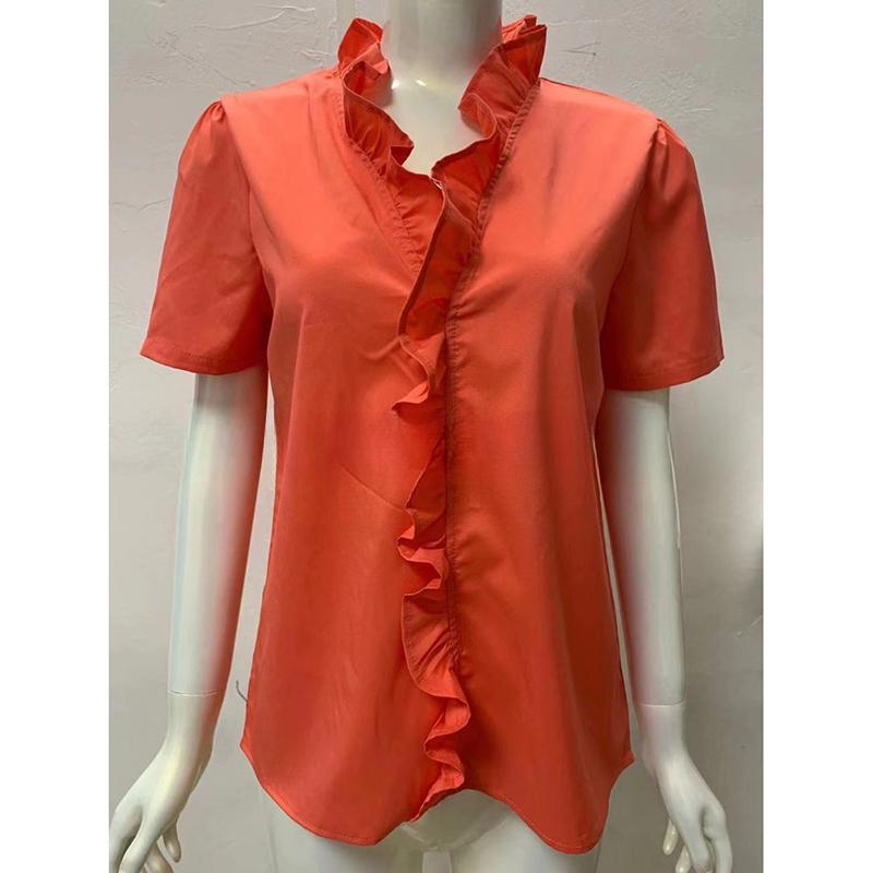 Модные рубашки с коротким рукавом и V-образным вырезом больших размеров для женщин, летние топы, элегантные повседневные свободные блузки с цветочным принтом, женская приталенная рубашка на пуговицах 26379