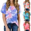 Women's Round Neck Short Sleeve Tie-Dye Print Casual Loose Top T-Shirt Blouse