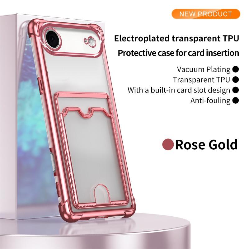 Прозрачный противоударный чехол с покрытием для iPhone 17 Air 17 Pro Max 16 Plus 15 14 13 12 Mini 11Pro с держателем для карт-кошелька, мягкая силиконовая крышка