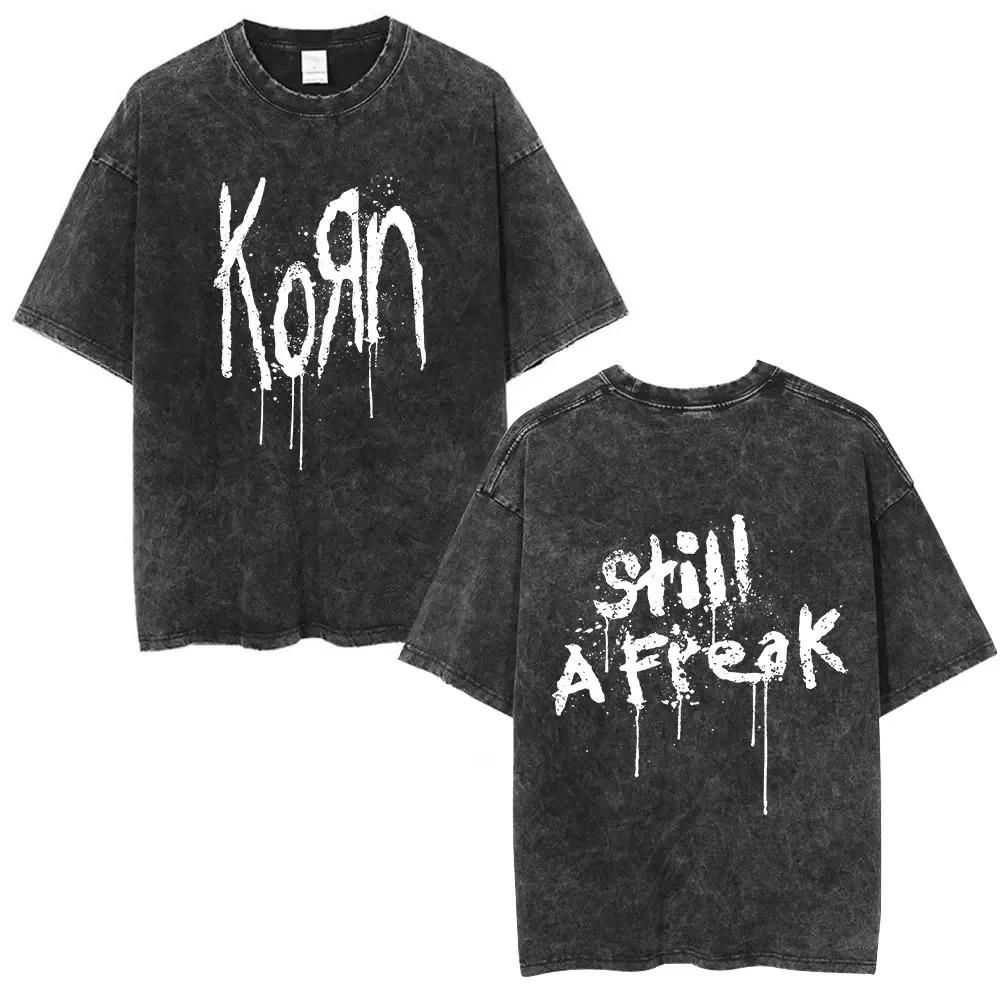 Men Women Korn Follow The Leader Walkman Washed T Shirt Washed Oldschool Loose Short Sleeve Cotton Oversize Unisex Tops
