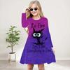 Повседневное платье для девочек с 3D-принтом, фиолетовым принтом в виде буквы «кошка», круглым вырезом и длинными рукавами, детское платье принцессы