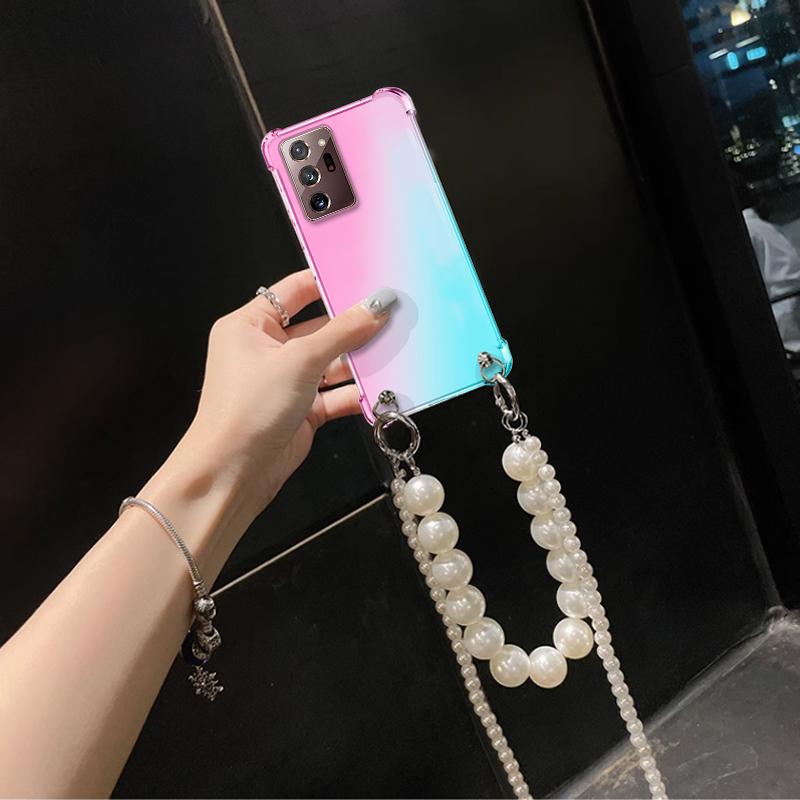 Чехол для телефона с жемчужным ремешком и ожерельем через плечо для Samsung Galaxy Note 20 Ultra 10 plus lite 9 8, браслет-цепочка с градиентом, задняя крышка