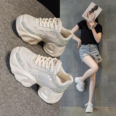 Туфли для папы со стразами, женские, на платформе, увеличивающие рост, дышащие, повседневные, спортивные туфли, туфли на платформе