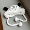 Winter Keep Warm Plush Bucket Hat Ladies Windproof Commute Camping Skiing Fisherman Cap Cute Big Eyes Hat for Girlfriend  White