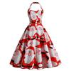 (Great home)Women's Christmas Sexy Halter Neck Santa Print Dress Party Mini Dress