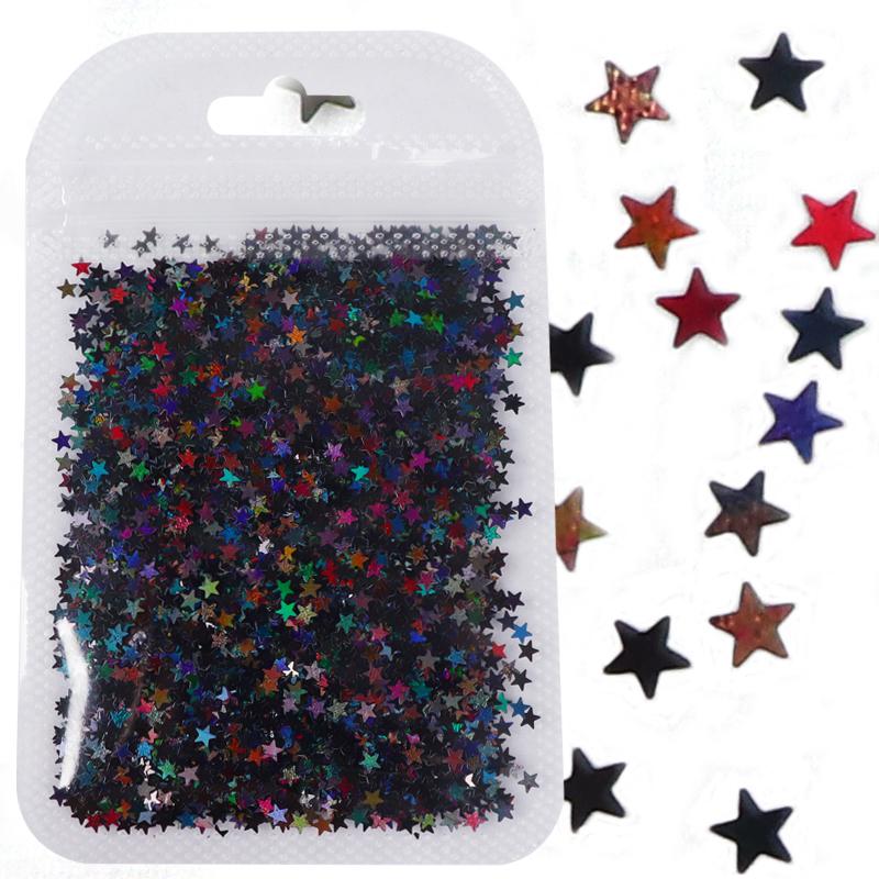 Голографические четырехконечные звезды, блестки для ногтей, лазерные, серебристые, золотые хлопья, дизайн для маникюра «сделай сам», украшения для ногтей, аксессуары