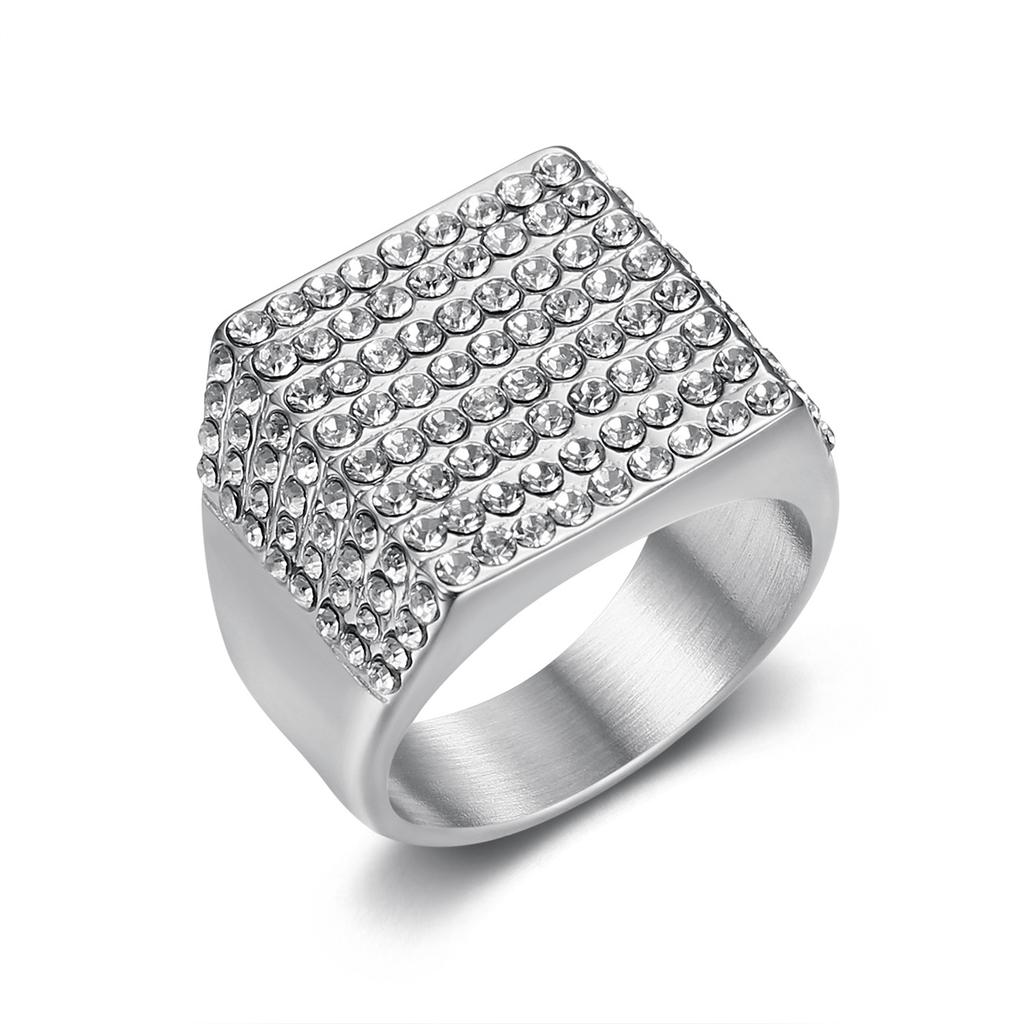 Hot Selling Hip Hop Jewelry Titanium Steel Gold Plated Square Full Diamond Ring