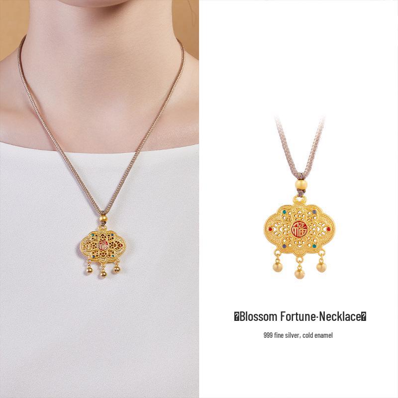 Подвеска-ожерелье из стерлингового серебра с ажурным цветком и благоприятным облаком для женщин - Высококлассный новый китайский стиль.